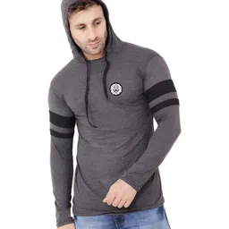 BEYOU FASHION Men Hooded Raw Edge Slim Fit T-shirt-image-83
