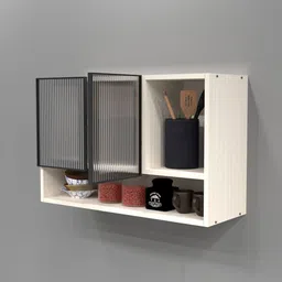 specialitypanels Aluminium Black Profile 2 Fluted Glass handless shutter with Space Organizer in Highland Pine Finish image 3
