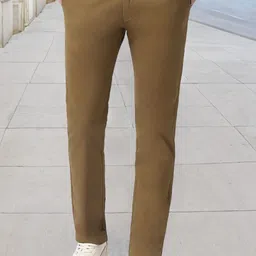 urbano fashion Men Slim Fit Khaki Cotton Blend Trousers-picture-12