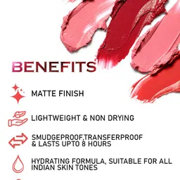 PERPAA Set of 4 Power Stay Non-Transfer & Long-Lasting Velvet Matte Liquid Lipstick 5 g-Maroon 09 - Pink 10 - Brown 16 - Red 22 image 4