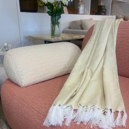 bells & whistles Solace 100% Cotton 50x90 Inches Sofa Throw in Beige Colour image 1