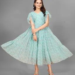 houseofcommon Women Maxi Light Blue Knee Length Dress-picture-32