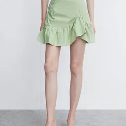 Urban Revivo Pure Cotton Flared Tulip Hem A-Line Mini Skirt-picture-10