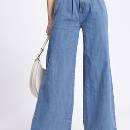 glitchez Women Pleated Wide Leg Light Fade Jeans-picture-4