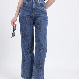glitchez Women Mid-Rise Printed Stretchable Straight Fit Jeans-image-46