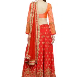 Shaily Red & Orange Embellished Ready to Wear Lehenga & Unstitched Blouse with Dupatta image 4