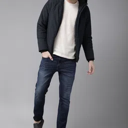 The Roadster Lifestyle Co Men Solid Navy Blue Hooded Padded Jacket image 2