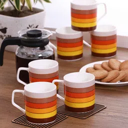 CLAY CRAFT Set of 6 Multicoloured Printed Tea Cup Set-image-28