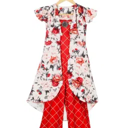 Peppermint Kids Red Checks Jumpsuit, Jacket With Belt-image-49
