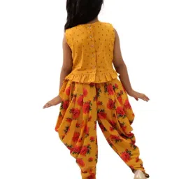 Lil Drama Kids Yellow Cotton Floral Top With Dhoti Set image 2