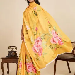 Anjaneya Sarees Yellow Woven Polyester Printed Designer Saree With Unstitched Blouse image 3