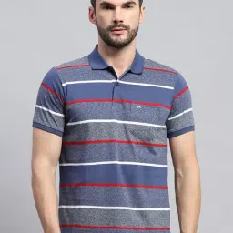 Monte Carlo Grey & Blue Regular Fit Striped Polo T-Shirt-picture-11