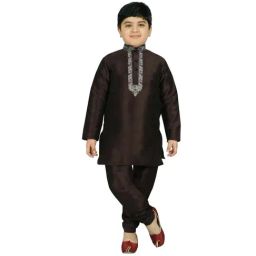 SG Yuvraj Kids Brown Embroidered Kurta with Pyjama-picture-41