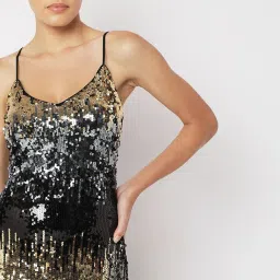 Vero Moda Black & Gold Embellished A Line Dress image 5
