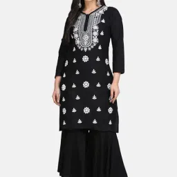 SHADES Black Chikankari Kurta Sharara Set-image-40