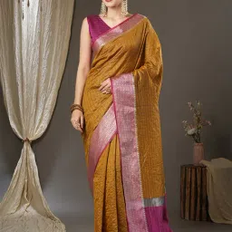 Saree Mall Mustard & Pink Silk Woven Saree With Unstitched Blouse-picture-37