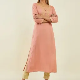 Soch Peach Embroidered Straight Kurta-image-57
