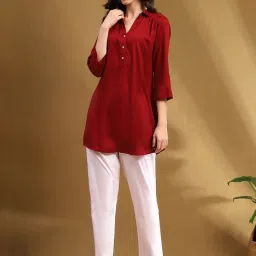 Biba Crimson Red Straight Kurta image 5