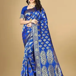 Satrani Blue Art Silk Woven Saree With Unstitched Blouse-picture-20