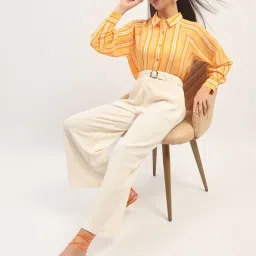 Madame Off White Polyester Tapered Fit Solid Trouser image 5