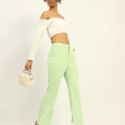 Madame Green Polyester Straight Fit Solid Trouser image 5