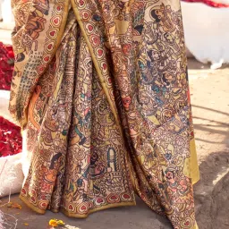 Saree Mall Beige Printed Sarees With Unstitched Blouse image 5