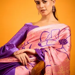 Saree Mall Purple Printed Sarees With Unstitched Blouse image 5