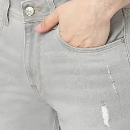 Spykar Grey Cotton Blend Slim Solid Jeans image 5