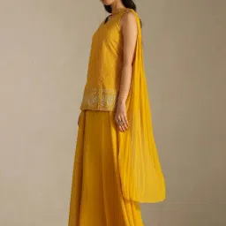 Soch Mustard Straight Fit Embroidered Kurta Palazzo with Dupatta image 4