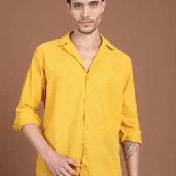 Indian Needle Yellow Cotton Regular Fit Embroidered Shirt-picture-1