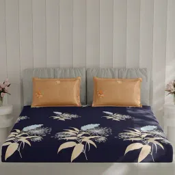 Monte Carlo Imortl Navy Blue Polyester Floral 130 TC Double Bedsheet with 2 Pillow Covers image 3
