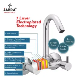 Jabra Sink Mixer Tap (L) Flora Series Brass Chrome Finish Wall Mount Silver image 4