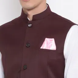 VASTRAMAY Maroon Straight Fit Nehru Jacket image 4