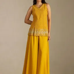 Soch Mustard Straight Fit Embroidered Kurta Palazzo with Dupatta image 5