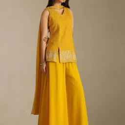 Soch Mustard Straight Fit Embroidered Kurta Palazzo with Dupatta image 3