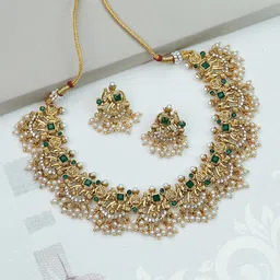 Diksha collection Gold-Plated Kundan-Studded & Beaded Jewellery Set-picture-28