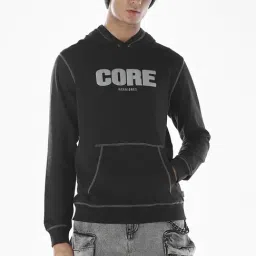 Jack & Jones Jet Black Cotton Regular Fit Printed Hoodie image 4