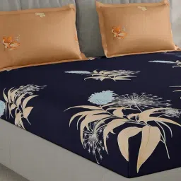 Monte Carlo Imortl Navy Blue Polyester Floral 130 TC Double Bedsheet with 2 Pillow Covers-image-30