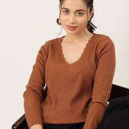 DressBerry Women V-Neck Ribbed Pullover-image-33