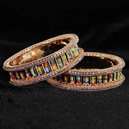 ZULKA Set of 2 Traditional American Diamond Stone Metal Kada-image-71