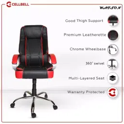 CELLBELL Watson C102 High Black-Red Dark Black-Green Leatherette Revolving with Comfortable Cushion Arm Rest Gaming Chair & Office image 2