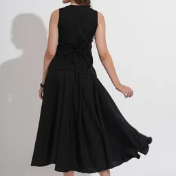 Murcia Women Black Solid Linen Blend Waistcoat With Flared Skirt Co-Ord Set image 4