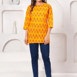 CLOTHYFUSION Floral Printed Round Neck Pure Cotton Kurti-picture-28