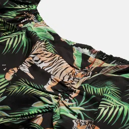 KASSUALLY Women Green Off-Shoulder Tropical Printed Basic Jumpsuit with Applique image 3