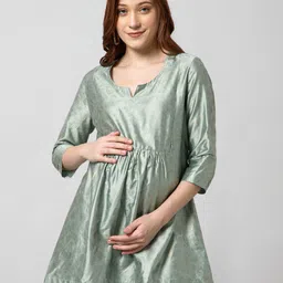 House Of Zelena Woven Design Round Neck Cinched Waist Regular Maternity Top image 5