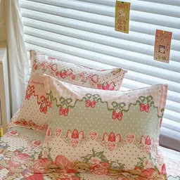 JC HOME White & Pink Printed 220 TC Pure Cotton Single Bedsheet Set- 1.6 m x 2.3 m image 2
