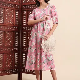 VYKOO Floral Printed Fit & Flared Midi Dress-picture-24