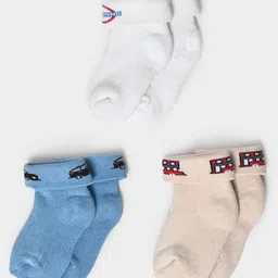 Mi Arcus  Cotton Terry Socks Set Of 3 Blue White & Beige-image-39