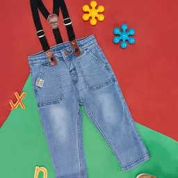 Pantaloons Baby Solid Button Down Jeans With Suspender - Blue-picture-10