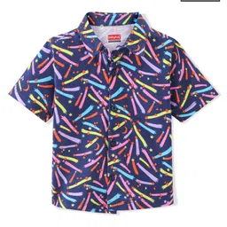 Babyhug 100% Cotton Knit Half Sleeves Shirt With Stars Print - Navy Blue-picture-35
